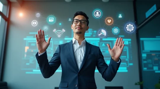 Person gestaltet aktiv digitale Transformation mit modernen Technologien und Werkzeugen