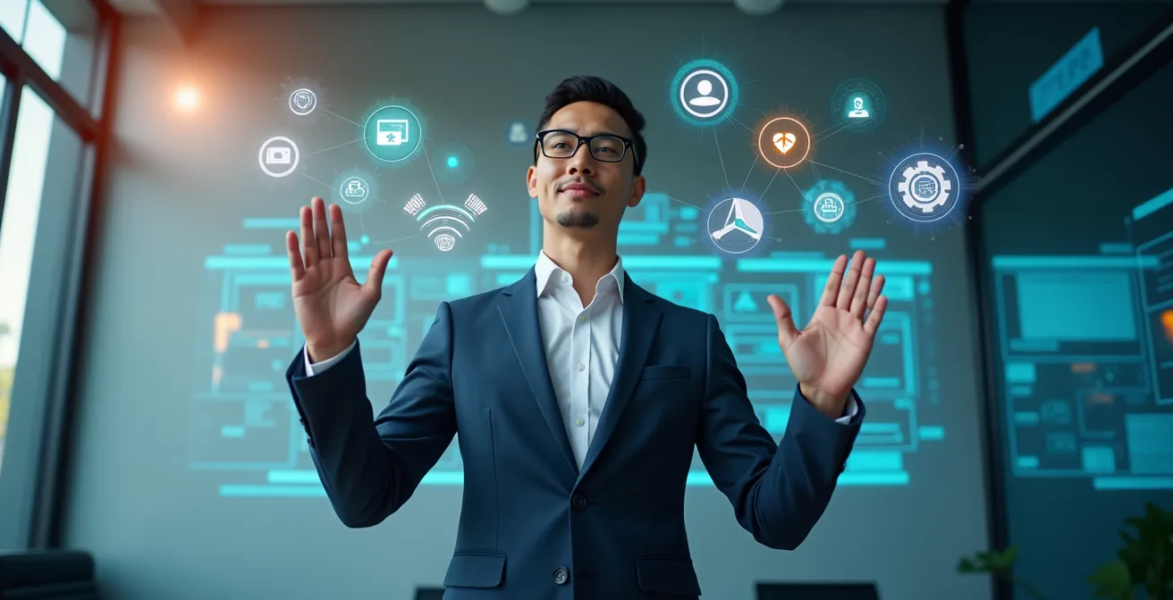 Person gestaltet aktiv digitale Transformation mit modernen Technologien und Werkzeugen