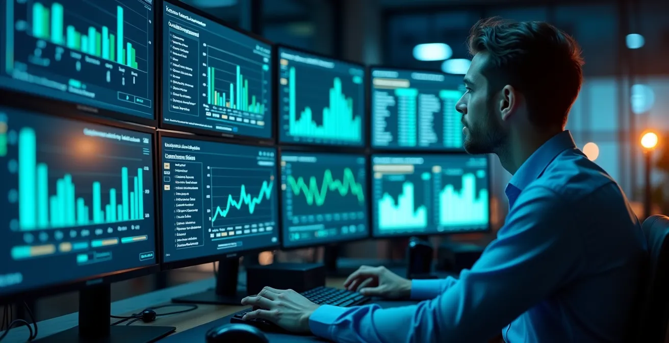 Modernes Revenue Management Dashboard mit Echtzeitdaten, Preiskurven und Algorithmen für die dynamische Hotelpreisgestaltung