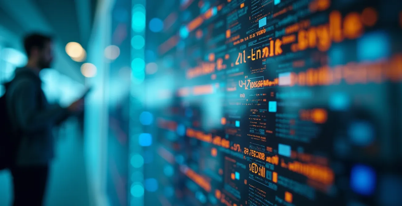Symbolische Darstellung von Datenanalyse zur Personalisierung von Reiseerlebnissen mit visuellen Datenpunkten und glücklichen Reisenden