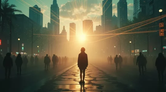 Symbolische Darstellung unsichtbarer Kraefte, die globale Systeme und Gesellschaft beeinflussen
