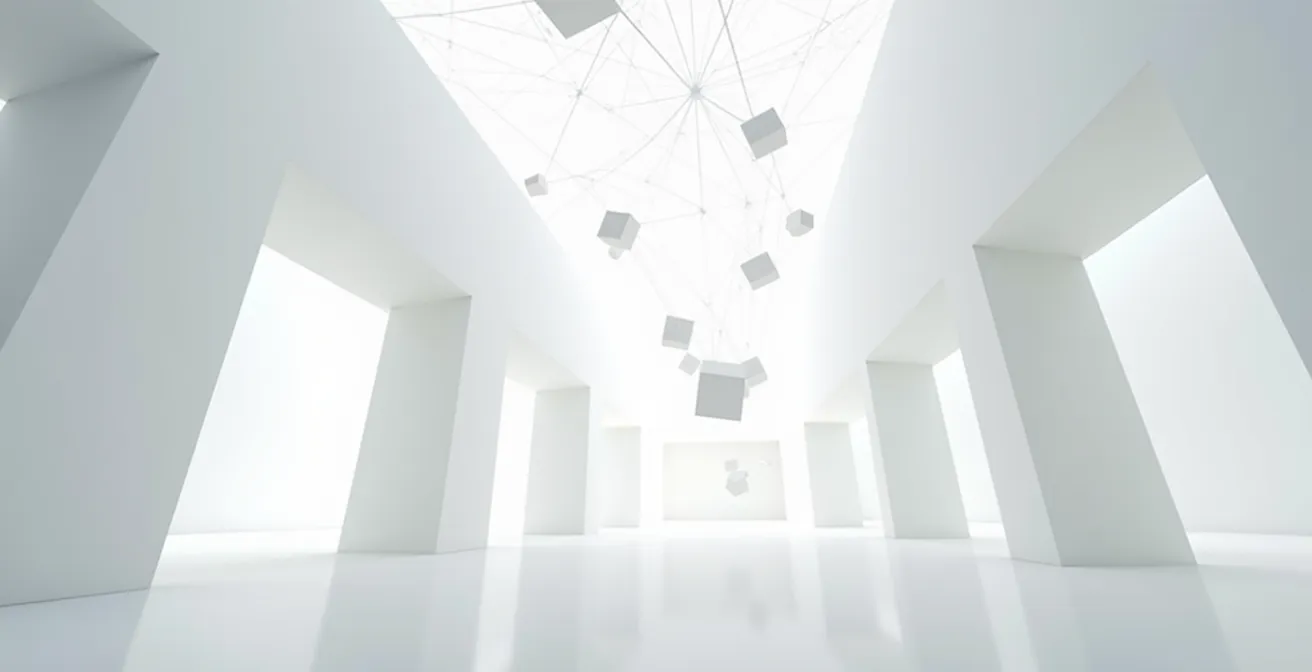 Abstraktes Netzwerk aus verbundenen Knotenpunkten in einem Raum