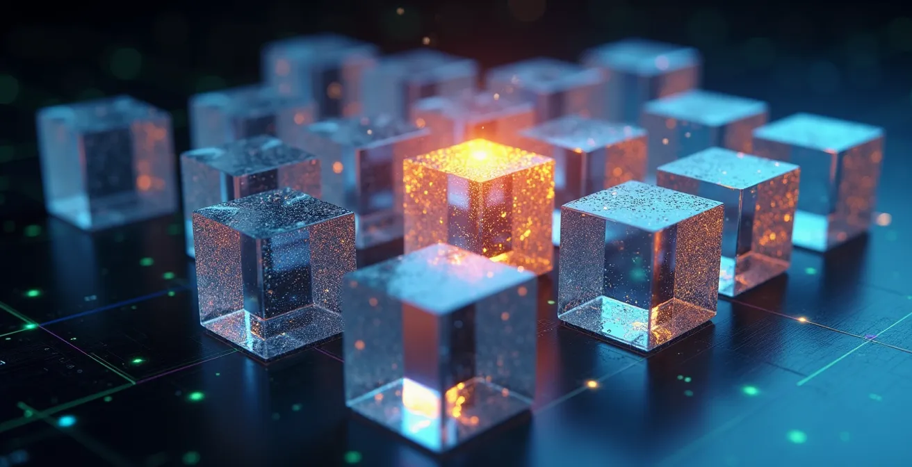 Abstrakte Darstellung eines Blockchain-Netzwerks mit verbundenen Knotenpunkten