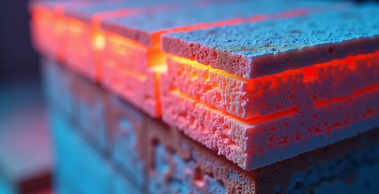 Thermografische Aufnahme eines sanierten Passivhauses neben unsaniertem Altbau