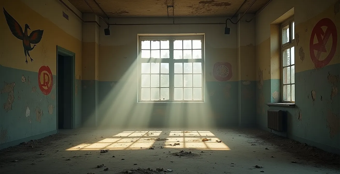 Kontrast zwischen DDR-Architektur und moderner Aufarbeitung der Geschichte