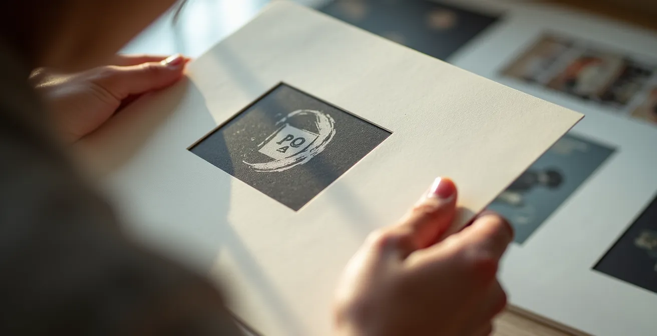 Makroaufnahme einer signierten Druckgrafik mit Sammlerhänden