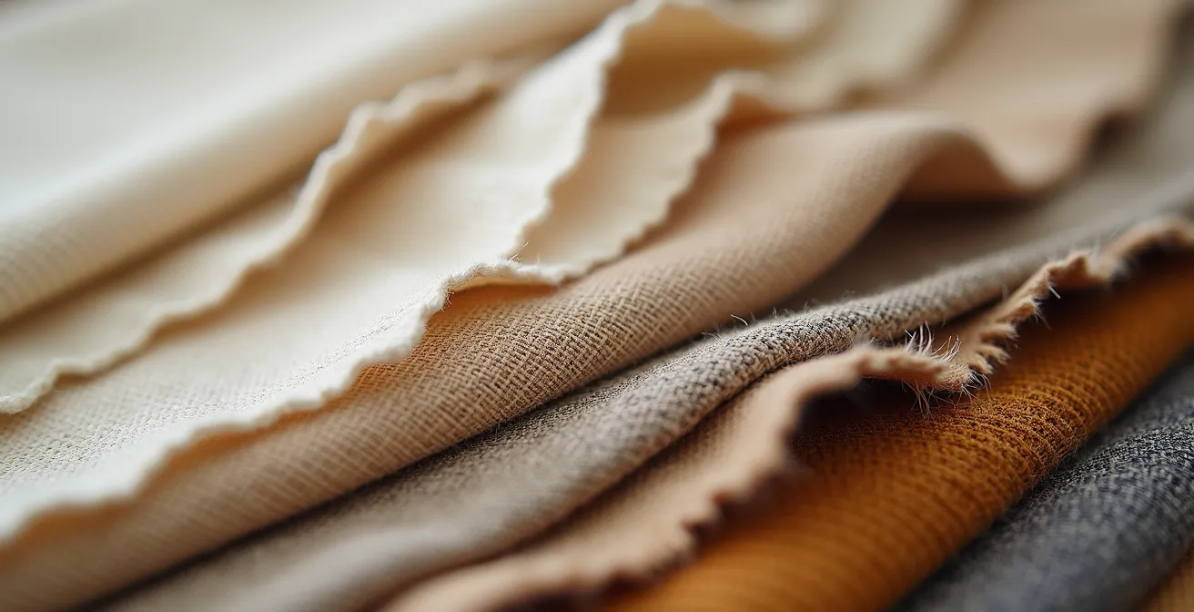 Makroaufnahme verschiedener nachhaltiger Stoffe und Texturen