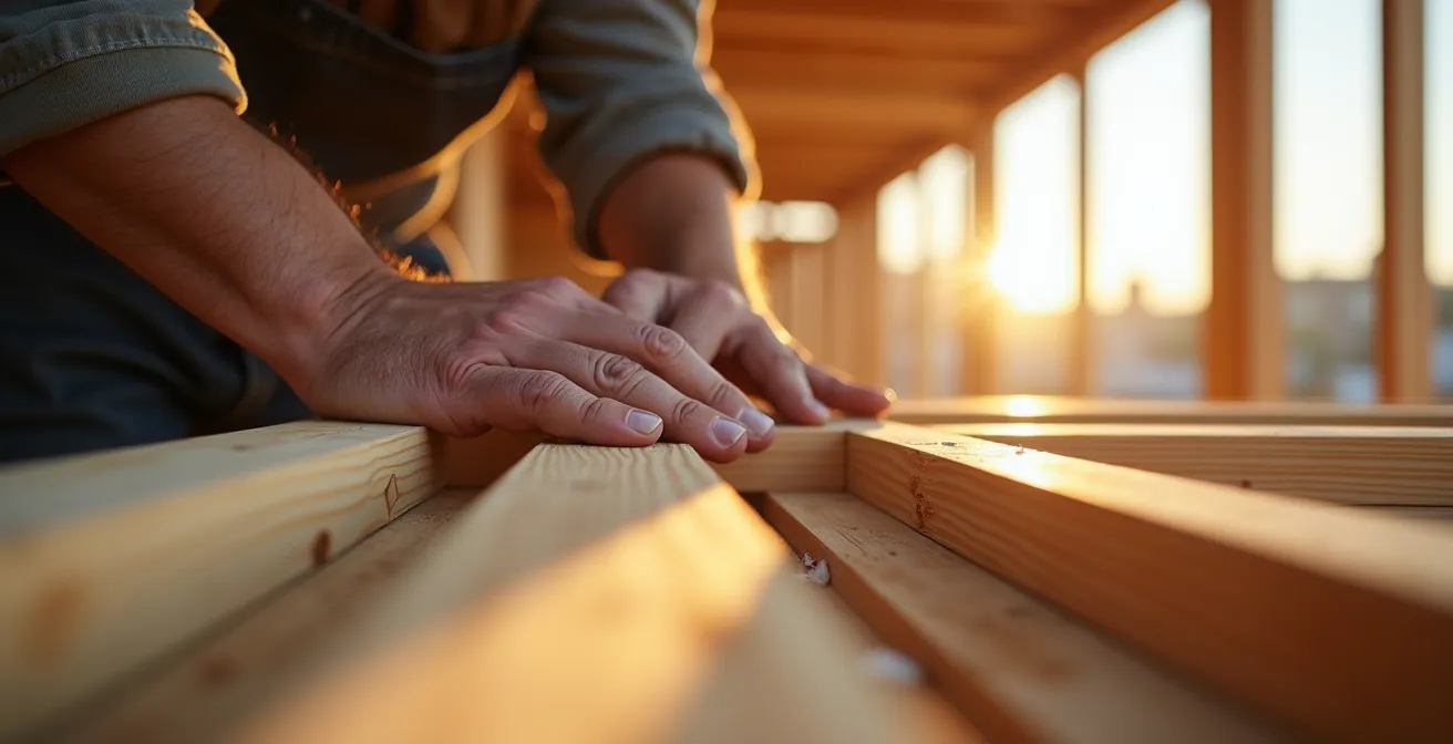 Moderne Holzbaukonstruktion mit Brettsperrholz und CLT-Elementen