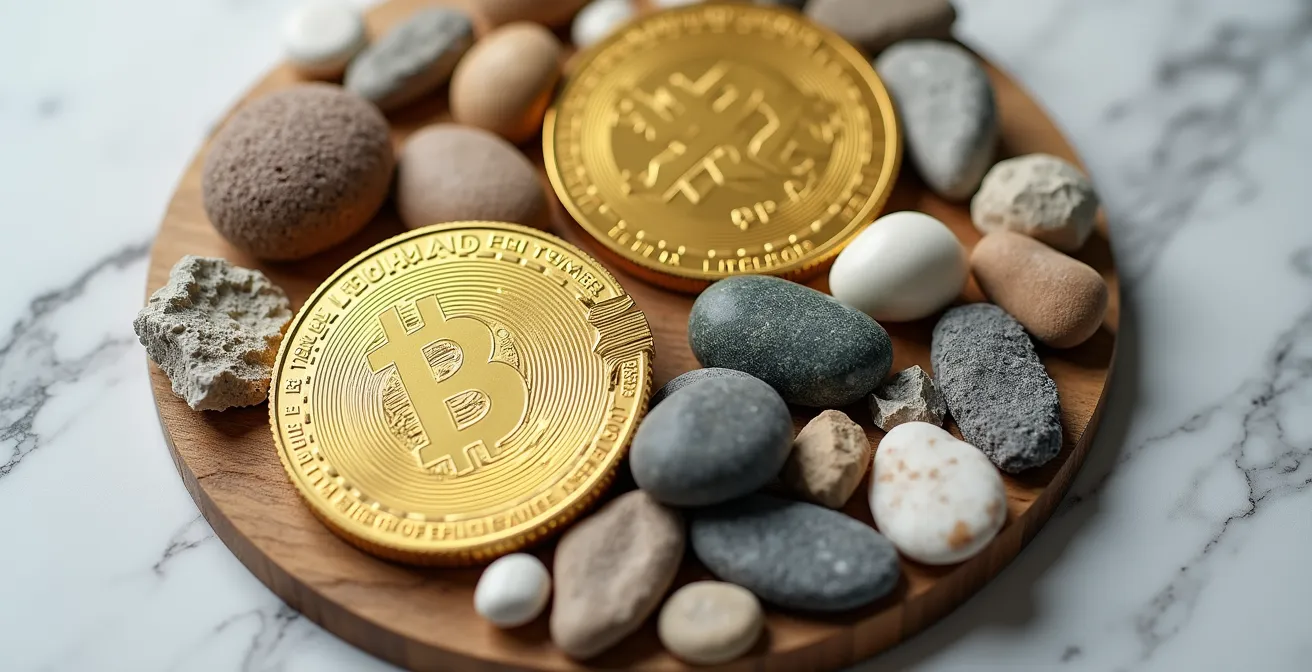 Visuelle Darstellung der Vermögensaufteilung in verschiedene Anlageklassen wie Gold, Anleihen, Aktien und Immobilien.