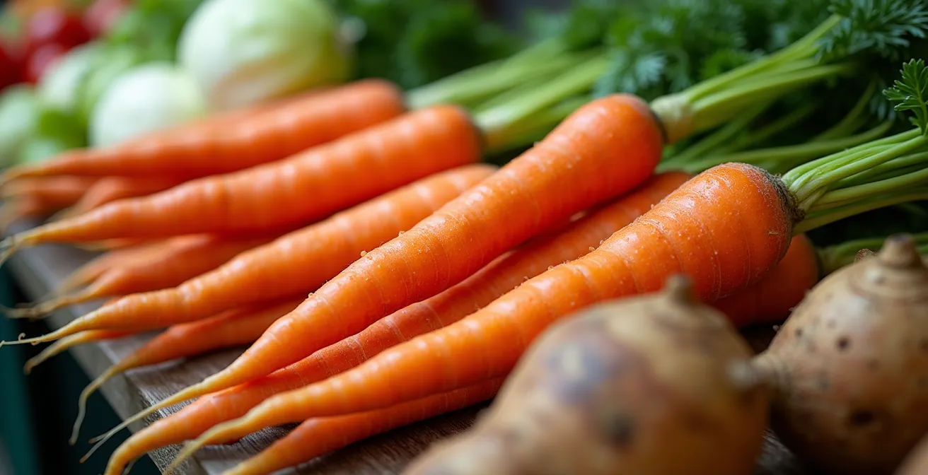 Frisches saisonales Gemüse auf deutschem Wochenmarkt