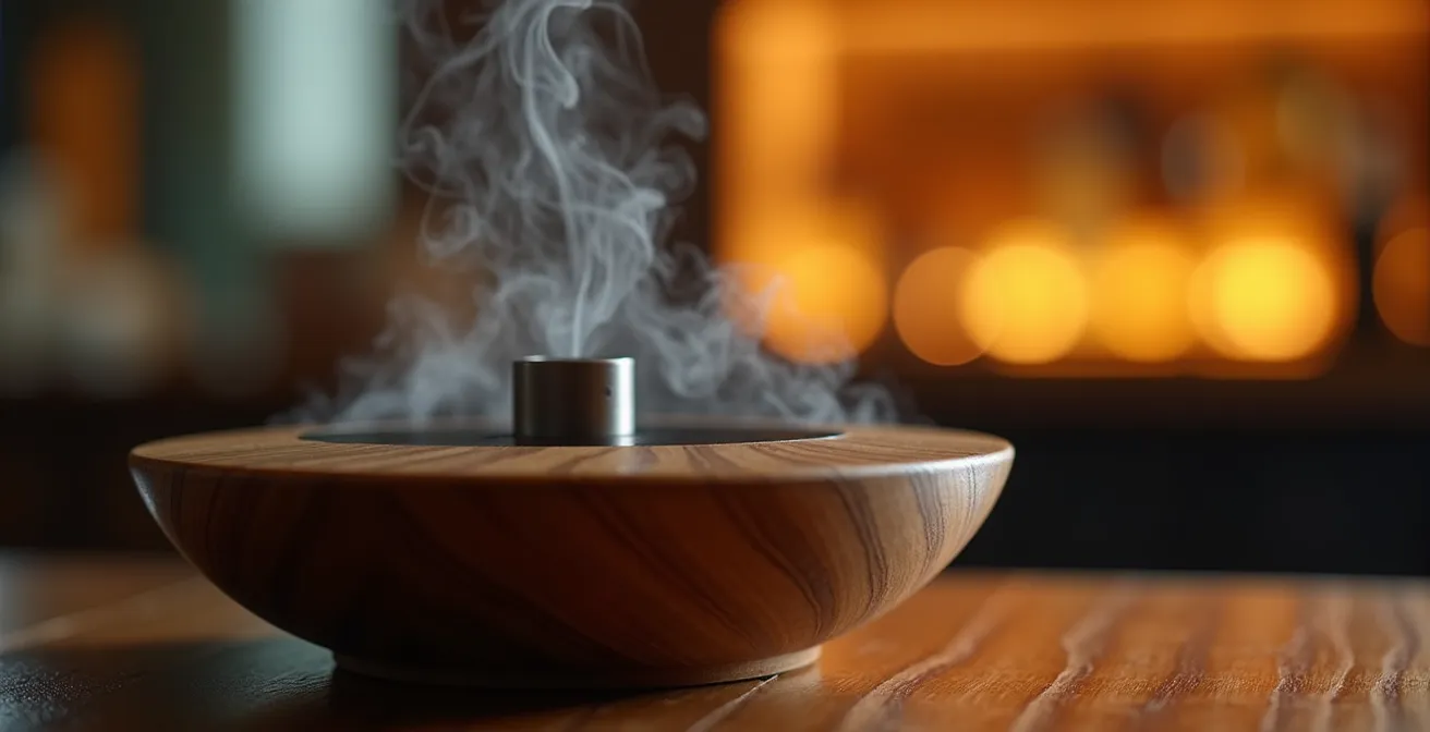 Atmosphärische Hotelbar mit warmem Licht und subtilen Duftdiffusoren