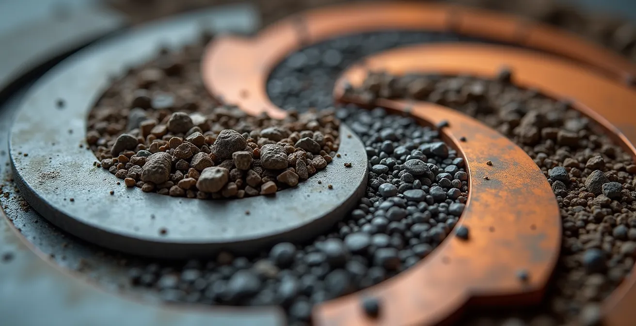 Abstrakte Darstellung urbaner Rohstoffgewinnung aus bestehenden Gebäudestrukturen