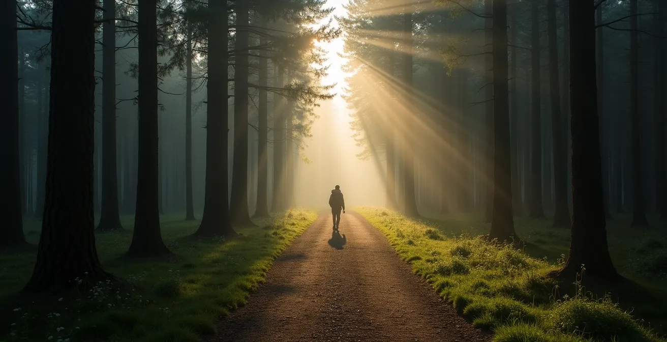 Waldatmosphäre mit Nadelbäumen für natürliche Immunstärkung